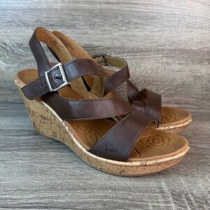 b.o.c. Born Concept Schirra Wedge Sandals Brown Cork Wrapped Womens 10M Strappy